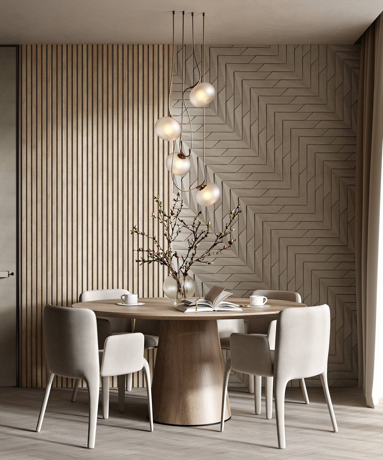 МДФ стеновая панель акустическая Cosca Decor Сканди Ясень Тирамису черный войлок 2750×600×19 фото в интерьере МДФ стеновая панель акустическая Cosca Decor Сканди Ясень Тирамису черный войлок 2750×600×19 фото в интерьере